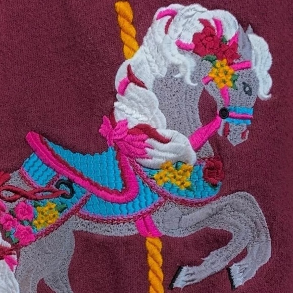 Vtg Lee Heavyweight Embroidered Horse Carousel Sweatshirt Burgundy Size Large - Picture 4 of 7